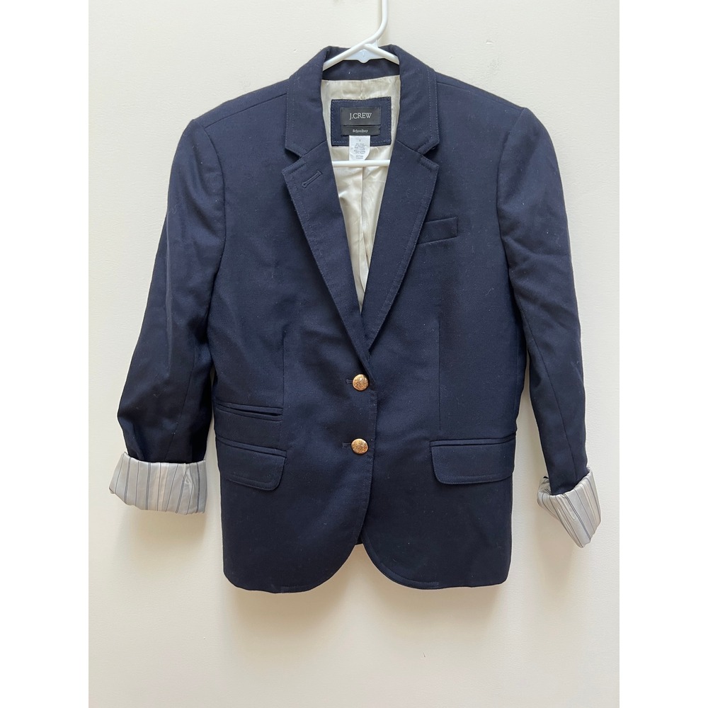 J.Crew Blazer Womens 2 Navy Schoolboy Classic Wool Blend Gold Buttons Preppy